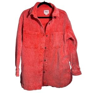 BDG Serena Corduroy Faded Shirt Jacket in Neon Coral Women’s Medium Shacket